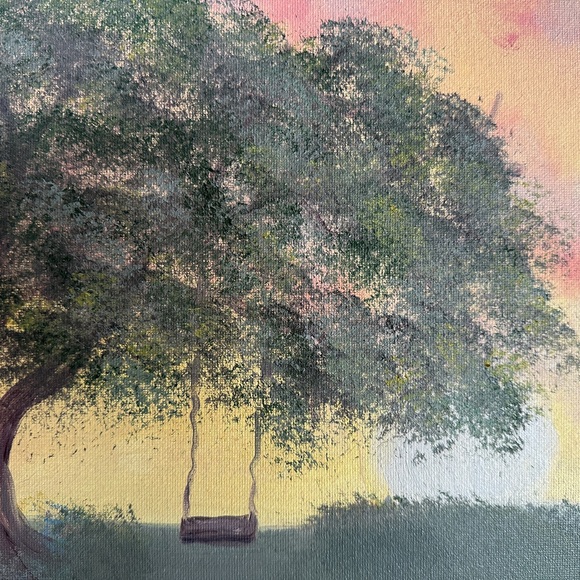 Tranquil Sunset Landscape Canvas Painting with Tree and Barn - Picture 2 of 3